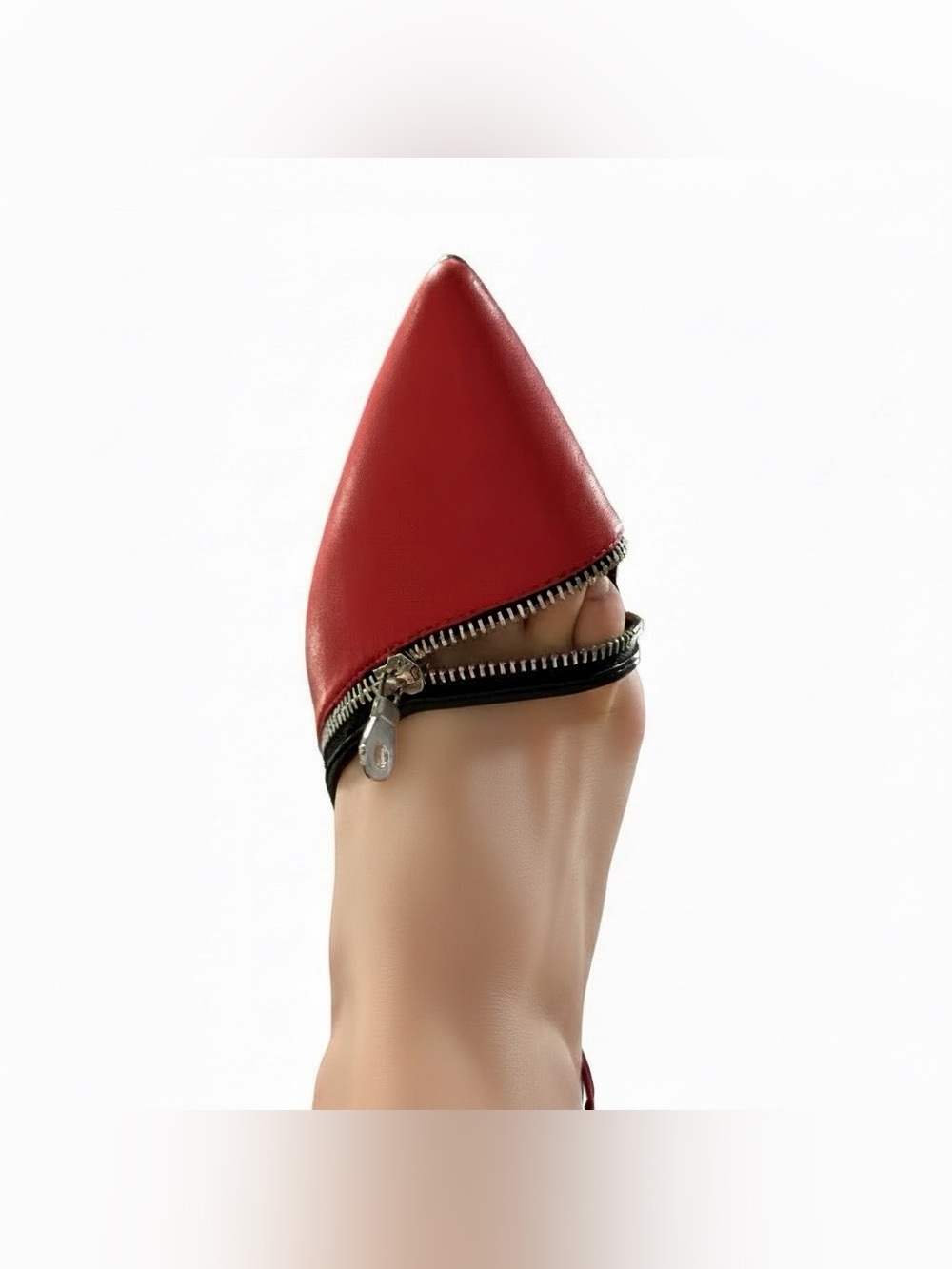 New York & Company Red Pointed-Toe Slingback Heels with Zipper Accent:?size 10 - Picture 8 of 13